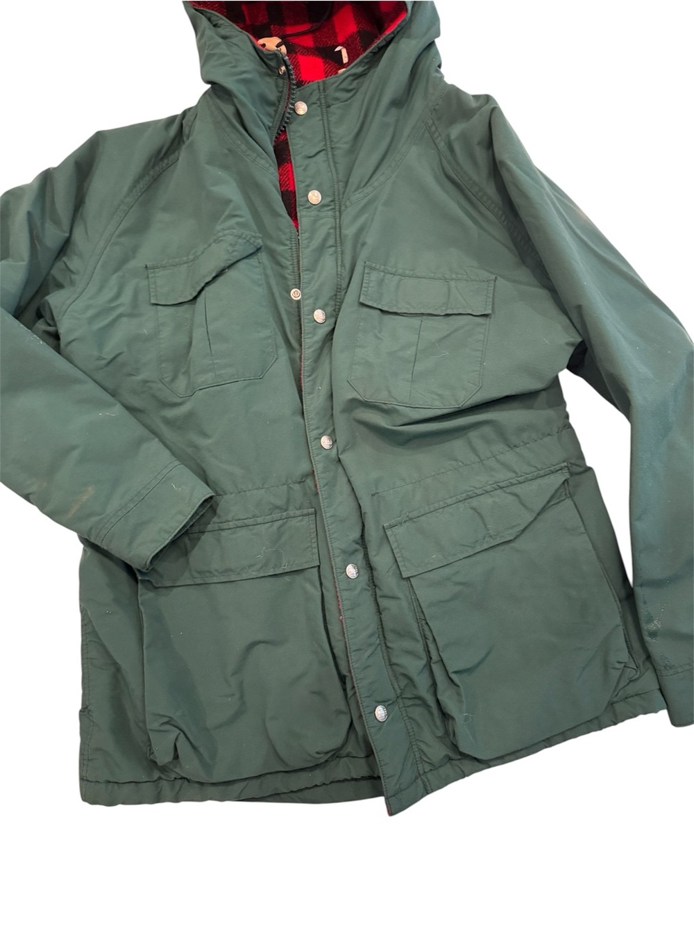 Vintage Men's LL Bean Forest Green Hooded Field Jacket. Size lg